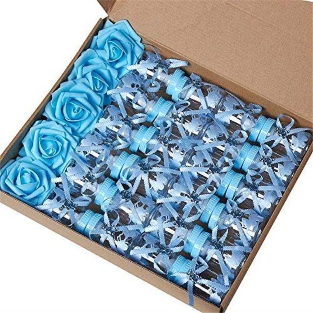 2 Dozens 3.5 Inch Feeding Bottle Candy Box with 5 Pcs Artificial Flower Rose